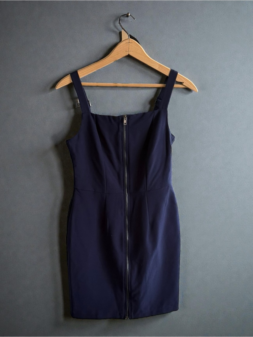 Kingston Grey Navy Blue‎ Zip Front Pinafore Dress Size S